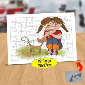 Asilmeydan Kedi Seven Tatlı Kız 99 Parça Puzzle Yapboz Tablo