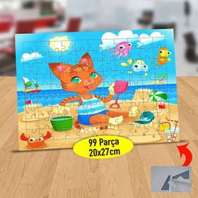 Asilmeydan Kumsalda Oynayan Kedi 99 Parça Puzzle Yapboz Tablo