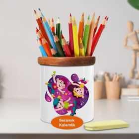 Asilmeydan Neşeli Eğlenceli Çocuklar Ahşaplı Seramik Kalemlik