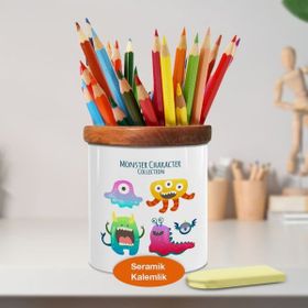 Asilmeydan Renkli Neşeli Canavarlar Ahşap Seramik Kalemlik