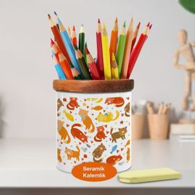 Asilmeydan Renkli Yavru Kedi Desenli Ahşap Seramik Kalemlik