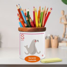 Asilmeydan Seal Fok Balığı Yazılı Ahşap Seramik Kalemlik