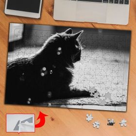 Asilmeydan Siyah Beyaz Izleyen Kedi 240 Parça 27x40 cm Puzzle Yapboz Tablo