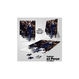 Asilmeydan Takım Elbiseli Mustafa Kemal Atatürk Ayak Destekli Çerçeveli 42 Parça 21x30 cm Puzzle Yapboz Tablo