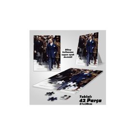 Asilmeydan Takım Elbiseli Mustafa Kemal Atatürk Ayak Destekli Çerçeveli 42 Parça 21x30 cm Puzzle Yapboz Tablo