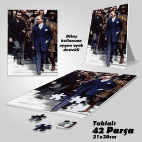Asilmeydan Takım Elbiseli Mustafa Kemal Atatürk Ayak Destekli Çerçeveli 42 Parça 21x30 cm Puzzle Yapboz Tablo
