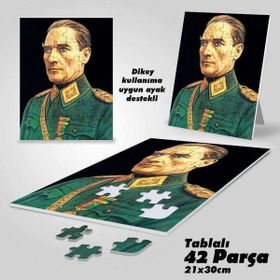 Asilmeydan Üniformalı Gazi Mustafa Kemal Atatürk Ayak Destekli Çerçeveli 42 Parça Puzzle Yapboz Tablo