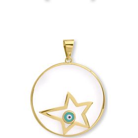 Aslı Gold Mineli Yıldız Model Camlı Nazar Altın Kolye Ucu