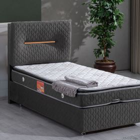 Astra 90x190 cm Antrasit Baza Başlık ve Real Pedli Yatak Seti