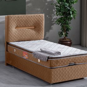 Astra 90x200 cm Kahverengi Baza Başlık ve Real Pedli Yatak Seti