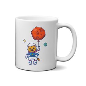 Astronot Cat Kedi Baskılı Porselen Kupa Bardak