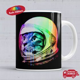 Astronot Cat Kedi Baskılı Porselen Kupa Bardak