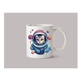 Astronot Cat Kedi Baskılı Porselen Kupa Bardak