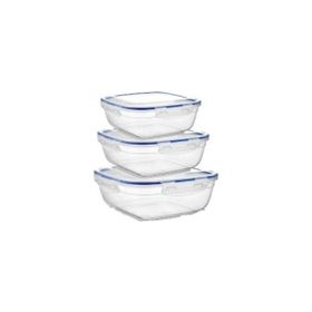 Asude ASD030 Kare Sızdırmaz Şeffaf 3'lü 500-900-1500 ml Saklama Kabı Seti