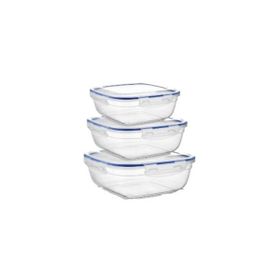Asude ASD030 Kare Sızdırmaz Şeffaf 3'lü 500-900-1500 ml Saklama Kabı Seti