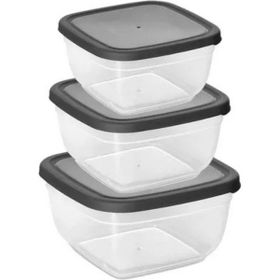 Asude ASD057 Maya Kare 3'lü Antrasit 500-900-1500 ml Saklama Kabı Seti