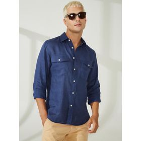 AT.P.CO A266DONL20 Koyu Mavi Slim Fit Düğmeli Yaka Erkek Gömlek