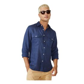 AT.P.CO A266DONL20 Koyu Mavi Slim Fit Düğmeli Yaka Erkek Gömlek