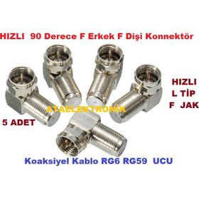 Ata Elektronik 90 Derece L Tip Vidalı Metal F Konnektör Uydu Anten Lnb Kablo Ucu 5 Adet