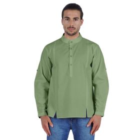 Atasi Henley Uzun Kol Mandarin Yaka Kısa Kurta Açık Yeşil Erkek Günlük Gömlek