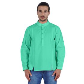 Atasi Henley Uzun Kol Mandarin Yaka Kısa Kurta Akuamarin Yeşili Erkek Günlük Gömlek