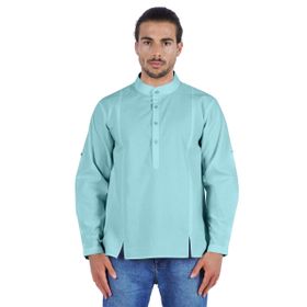 Atasi Henley Uzun Kol Mandarin Yaka Kısa Kurta Aqua Blue Erkek Günlük Gömlek