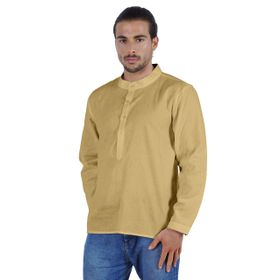 Atasi Henley Uzun Kol Mandarin Yaka Kısa Kurta Bej Erkek Gömlek