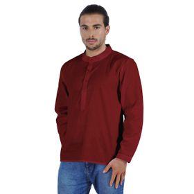 Atasi Henley Uzun Kol Mandarin Yaka Kısa Kurta Bordo Erkek Gömlek