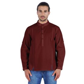 Atasi Henley Uzun Kol Mandarin Yaka Kısa Kurta Bordo Erkek Günlük Gömlek