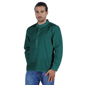 Atasi Henley Uzun Kol Mandarin Yaka Kısa Kurta Cam Göbeği Yeşili Erkek Gömlek
