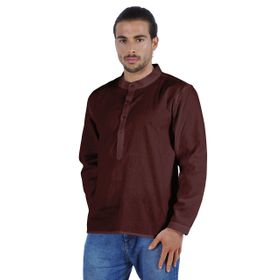 Atasi Henley Uzun Kol Mandarin Yaka Kısa Kurta Kahverengi-2 Erkek Gömlek
