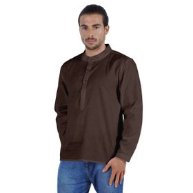 Atasi Henley Uzun Kol Mandarin Yaka Kısa Kurta Kahverengi Erkek Gömlek