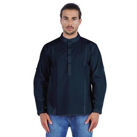 Atasi Henley Uzun Kol Mandarin Yaka Kısa Kurta Koyu Lacivert Erkek Günlük Gömlek