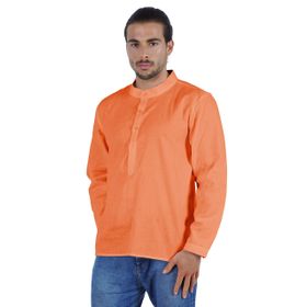 Atasi Henley Uzun Kol Mandarin Yaka Kısa Kurta Koyu Şeftali Erkek Gömlek