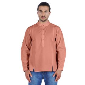 Atasi Henley Uzun Kol Mandarin Yaka Kısa Kurta Pembe Erkek Günlük Gömlek