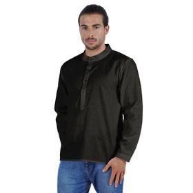Atasi Henley Uzun Kol Mandarin Yaka Kısa Kurta Siyah Erkek Gömlek