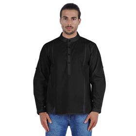 Atasi Henley Uzun Kol Mandarin Yaka Kısa Kurta Siyah Erkek Günlük Gömlek