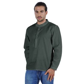 Atasi Henley Uzun Kol Mandarin Yaka Kısa Kurta Teal Green-2 Erkek Gömlek