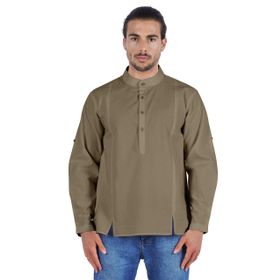 Atasi Henley Uzun Kol Mandarin Yaka Kısa Kurta Tozlu Gri Erkek Günlük Gömlek