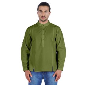 Atasi Henley Uzun Kol Mandarin Yaka Kısa Kurta Yeşil-2 Erkek Günlük Gömlek