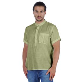 Atasi Kurta Henley Mandarin Yaka Kısa Kollu Cepli Nane Yeşili Erkek T-shirt