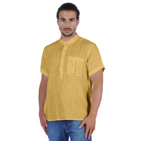 Atasi Kurta Henley Mandarin Yaka Kısa Kollu Cepli Orta Sarı Erkek T-shirt