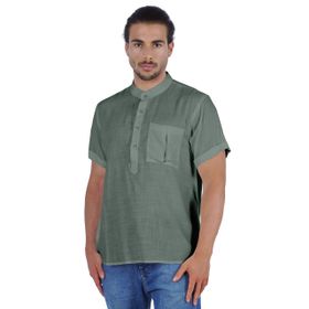 Atasi Kurta Henley Mandarin Yaka Kısa Kollu Cepli Teal Green 2 Erkek T-shirt