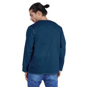 Atasi Kurta Hint Uzun Kollu Düz Yuvarlak Yaka Lacivert Erkek T-shirt
