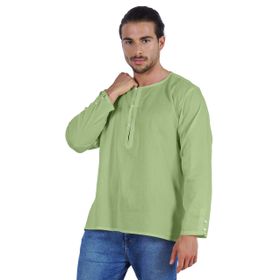 Atasi Kurta Hint Uzun Kollu Düz Yuvarlak Yaka Nane Yeşili Erkek T-shirt