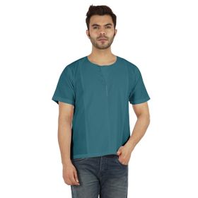 Atasi Kurta Jean Hint Düz Kısa Cam Göbeği Mavisi Erkek Gömlek