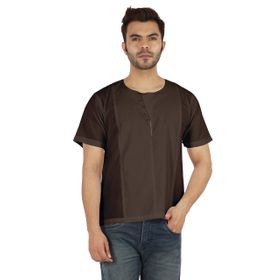 Atasi Kurta Jean Hint Düz Kısa Kahverengi Erkek Gömlek