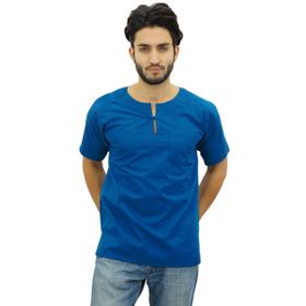 Atasi Kurta Kısa Pamuklu Cam Göbeği Mavisi Erkek T-shirt