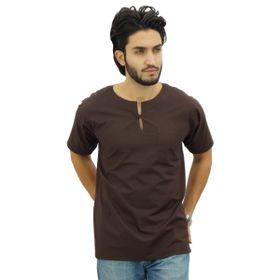 Atasi Kurta Kısa Pamuklu Kahverengi Erkek T-shirt