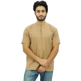 Atasi Kurta Kısa Pamuklu Kumlu Kahverengi Erkek T-shirt